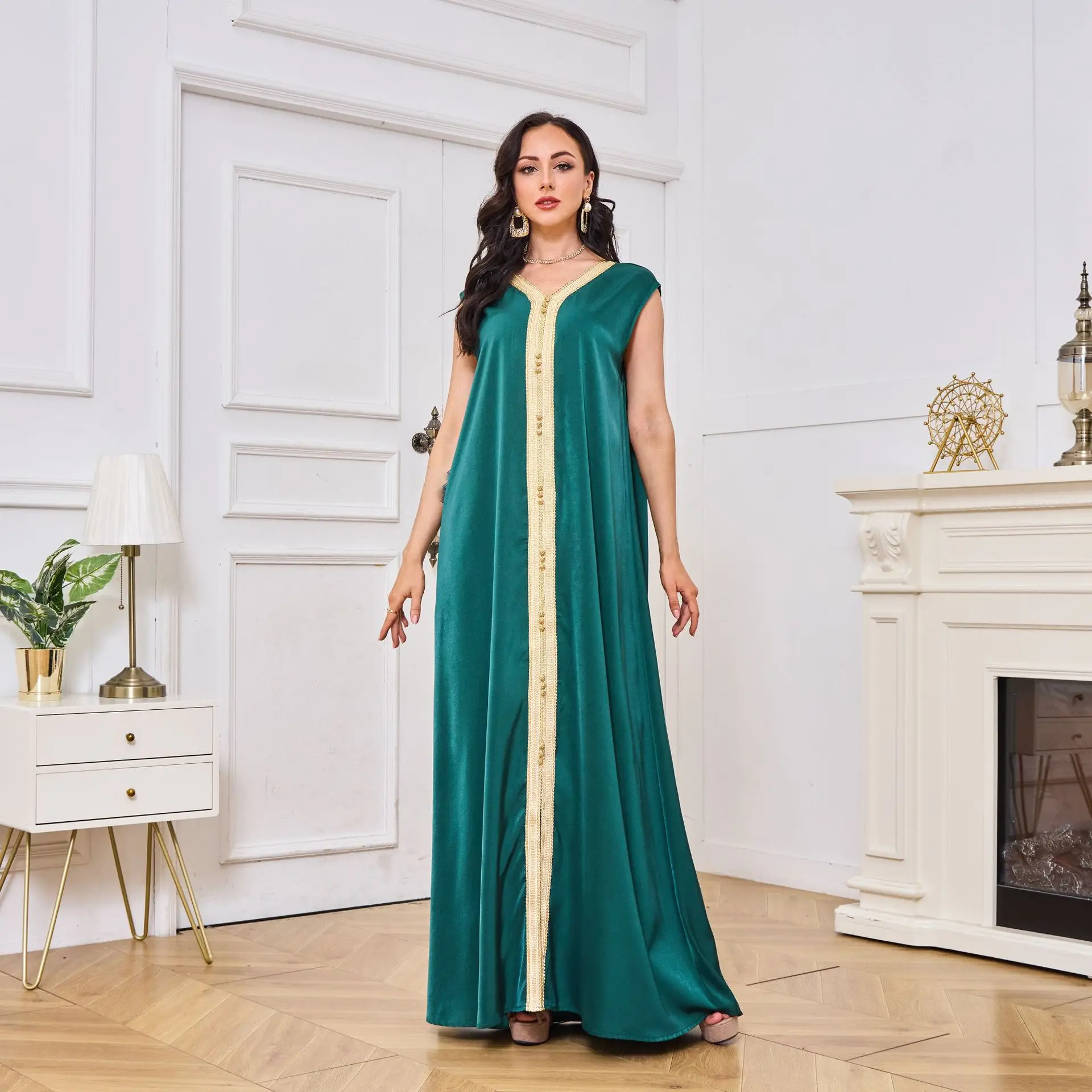 Vestido Longo Árabe do Oriente Médio para Mulheres, Conjunto de Duas Peças com Bordado Dubai para Viagem, Cardigan Longo Eleg...