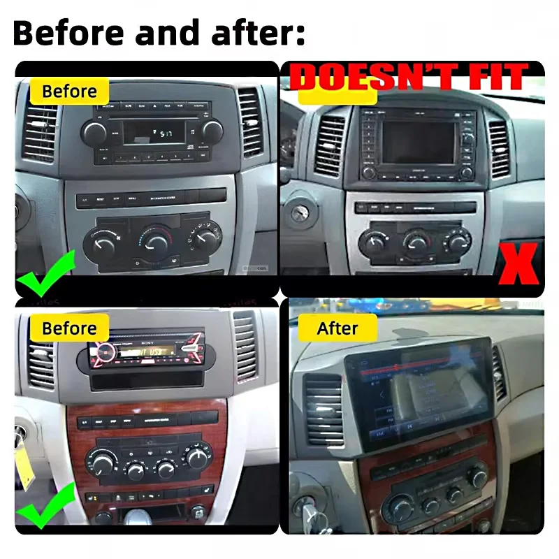 10-calowy odtwarzacz multimedialny z Androidem 15, 6+128 GB, do Jeep Grand Cherokee 2004-2007, Apple CarPlay, Auto, radio samochodowe, FM AM, jednostka główna