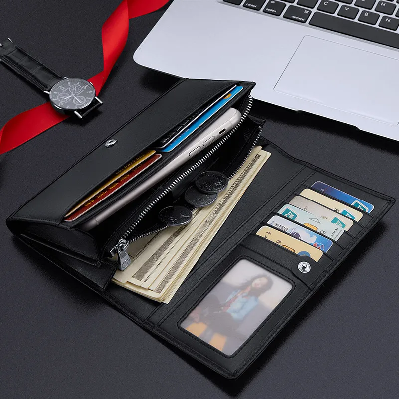 WILLIAMPOLO Men Wallets Long Style High Quality Card Holder Male Purse Zipper Busines Casual Phone Wallet Leather Wallet For Men