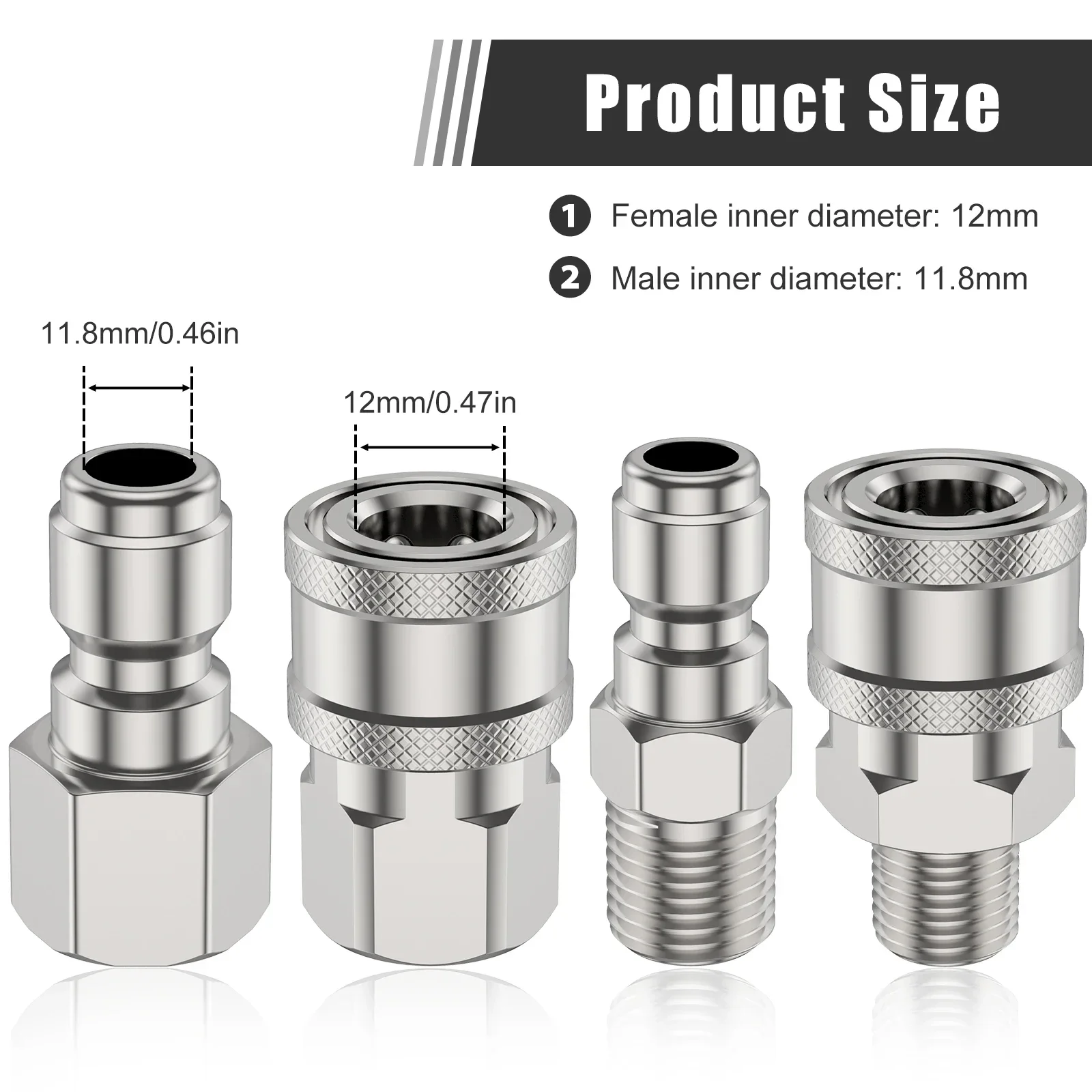 4Pcs Pressure Washer Adapter 5000PSI Stainless Steel Male and Female 1/4 High Pressure Washer Quick Connector Fittings Washer