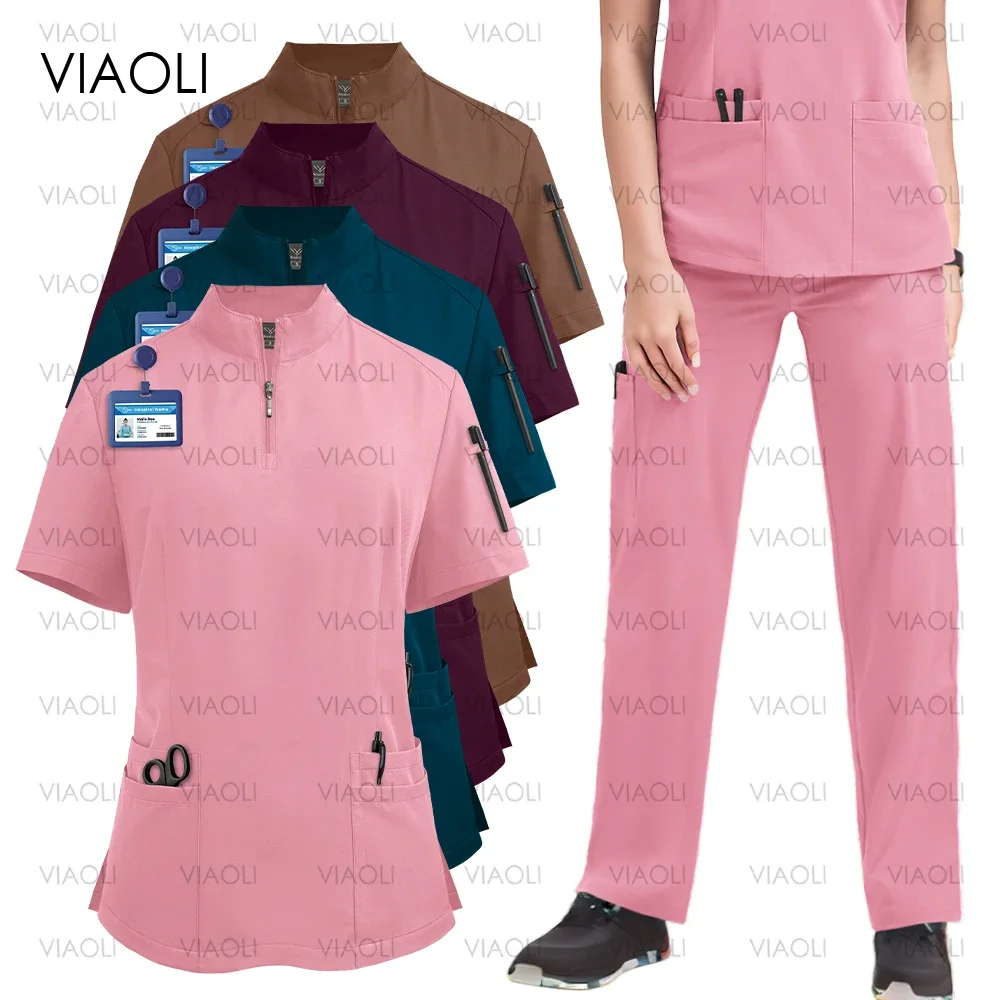 uniformi clinicos mujer Donne Uniformi mediche Scrub elastico Set Beauty Spa Ospedale Chirurgico Top Pantaloni Infermieristici Medici Vestiti