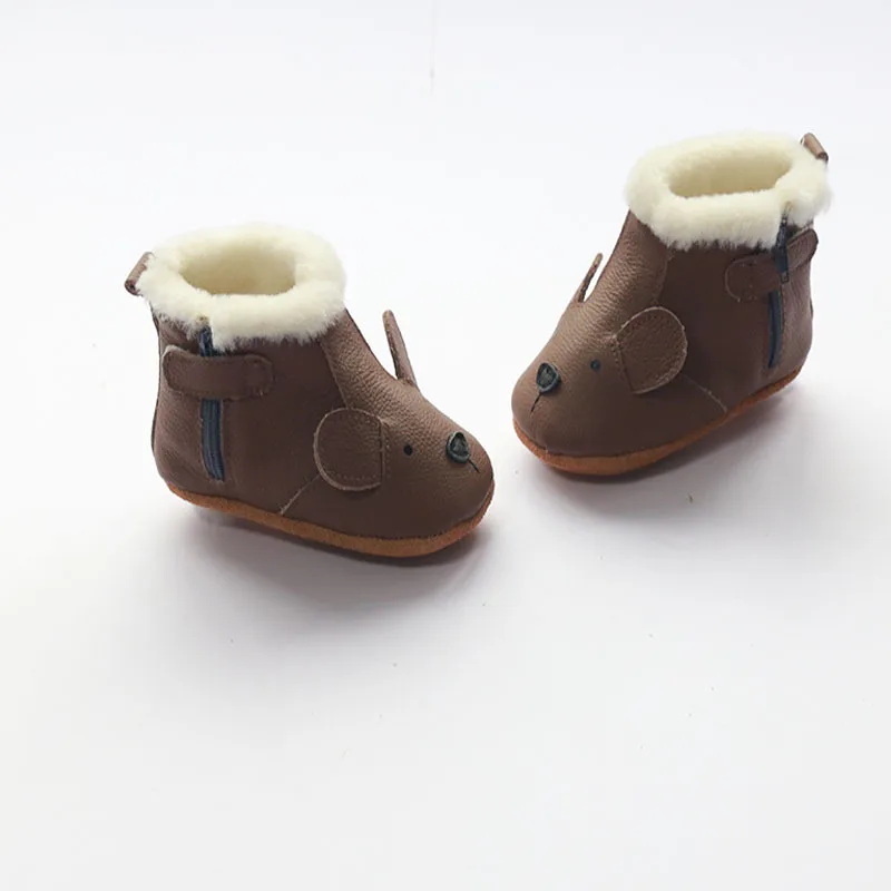 Inverno quente lã bebê meninas botas de couro genuíno dos desenhos animados coala ovelhas bebê meninos sapatos de couro vaca primeiros caminhantes botas de neve