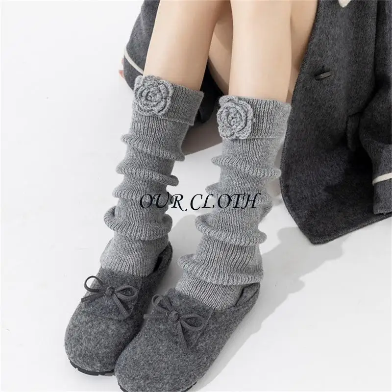 

Элегантные вязаные гетры с 3D цветком для женщин, эластичные носки без ног Y1AC