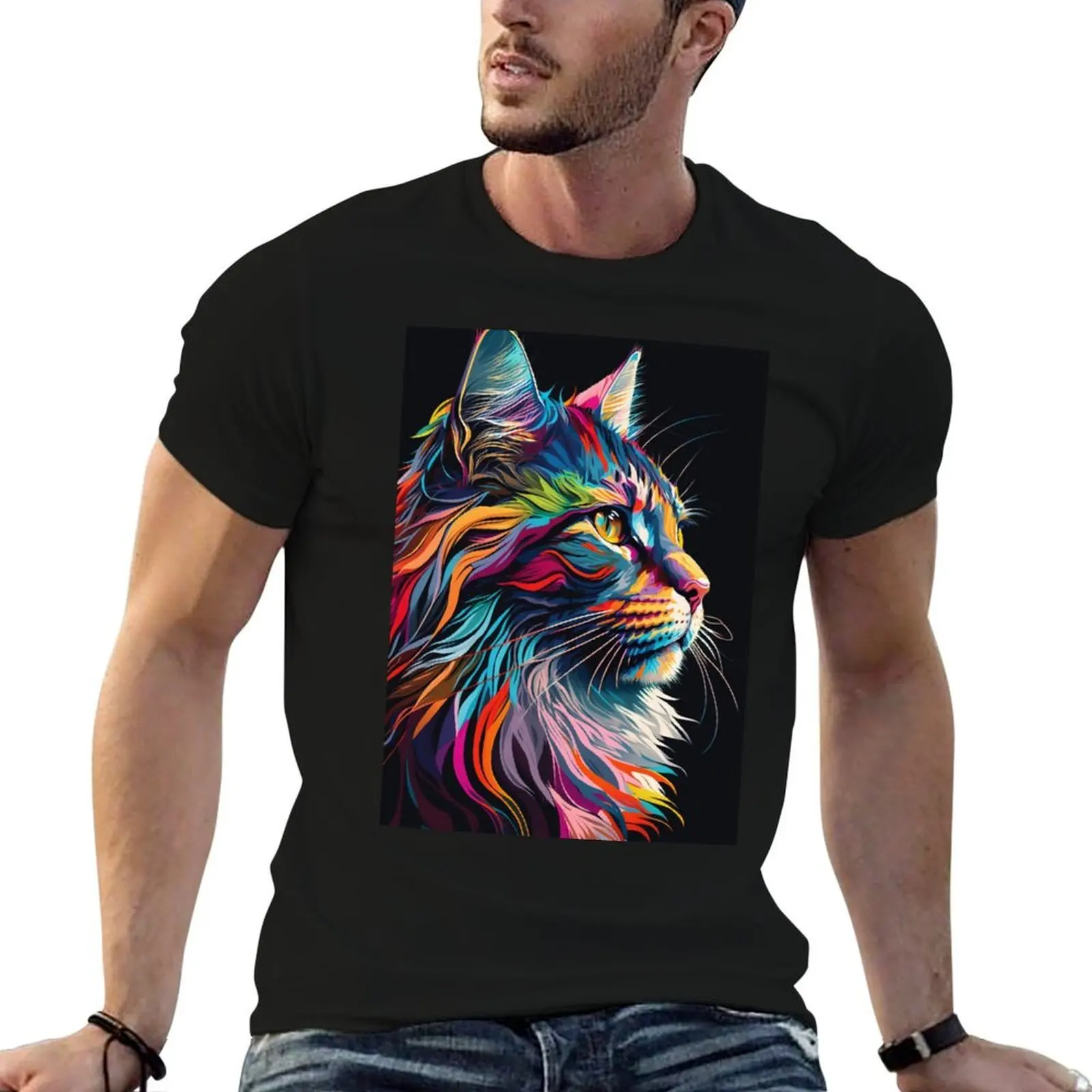 Splash Maine coon Cat - Colorful, Pop Art! T-Shirt Casual Light Summer Short Sleeve Top