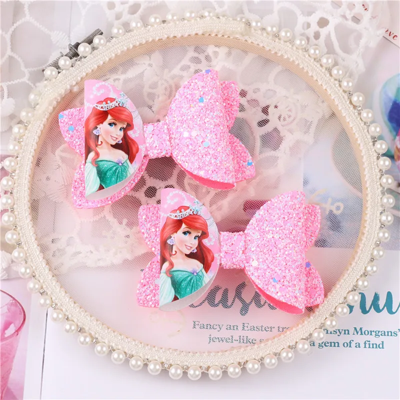 Disney cartoon Frozen Princess Snow Bow Hairpin Elsa Anna Anime Children\'s Hair Accessories Girl Headdress Birthday Gifts