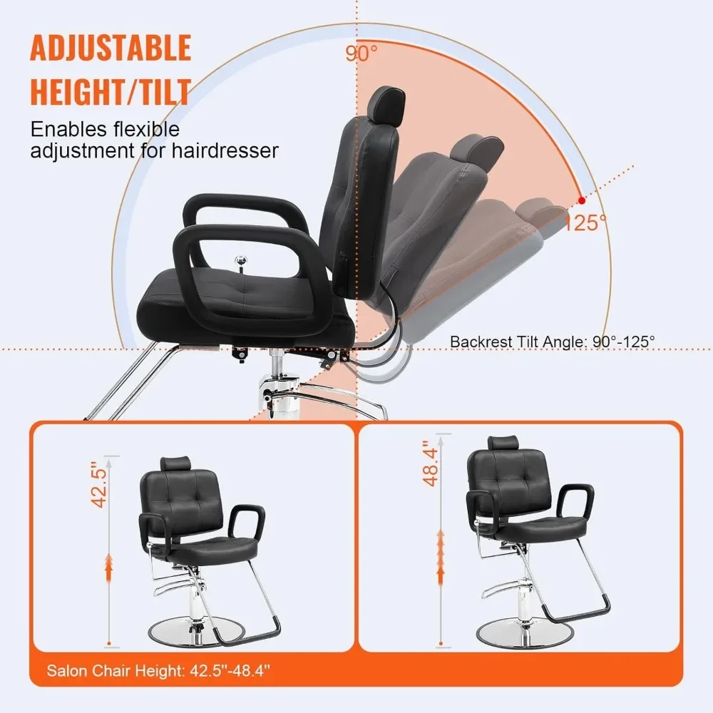 Hydraulic Barber Chair 360° Swivel 90°-125° Reclining for Hair Stylist, Max Load Weight 330 lbs, Beauty Salon Equipment