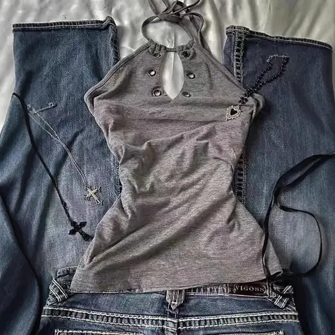 Donne Y2K Estate Vintage Casual Harajuku Dolce Piccante Magliette Senza Maniche Estetica Slim Fit Carro Armato Crop Magliette E Camicette Anni 2000 Alt Vestiti