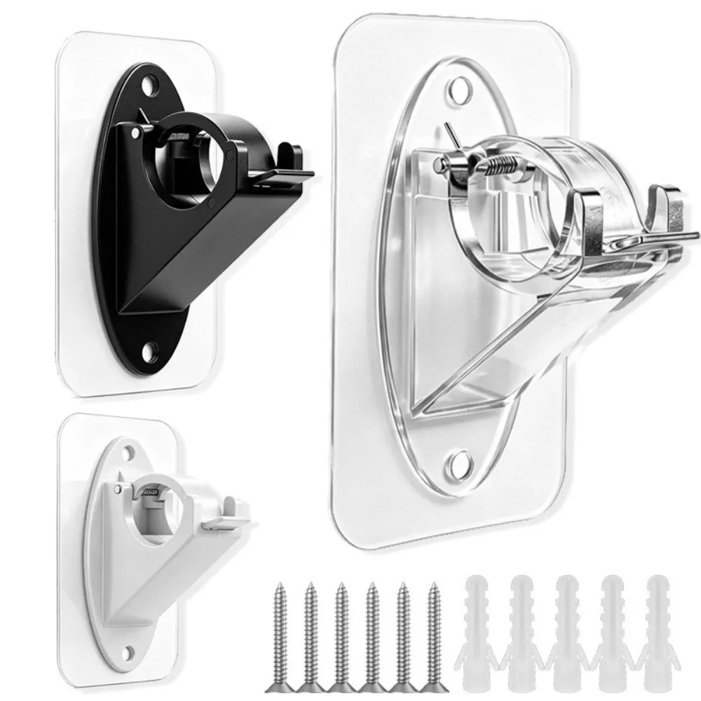 2pcs/set No Drill Curtain Rod Brackets Adhesive & Screw Dual Use Heavy Duty Curtain Support Hooks Curtain Rod Bracket