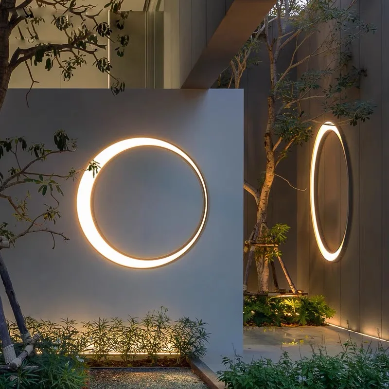 Applique da parete per esterni illuminazione decorativa a LED moderna impermeabile IP65 portico balcone terrazza giardino rotonda luna sfondo lampada da parete