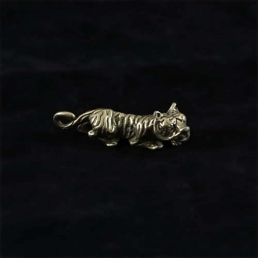 Copper Mini Diy Desktop Decoration Gift Casting Animal Tiger Figurine Keychains Sculpture Pendant