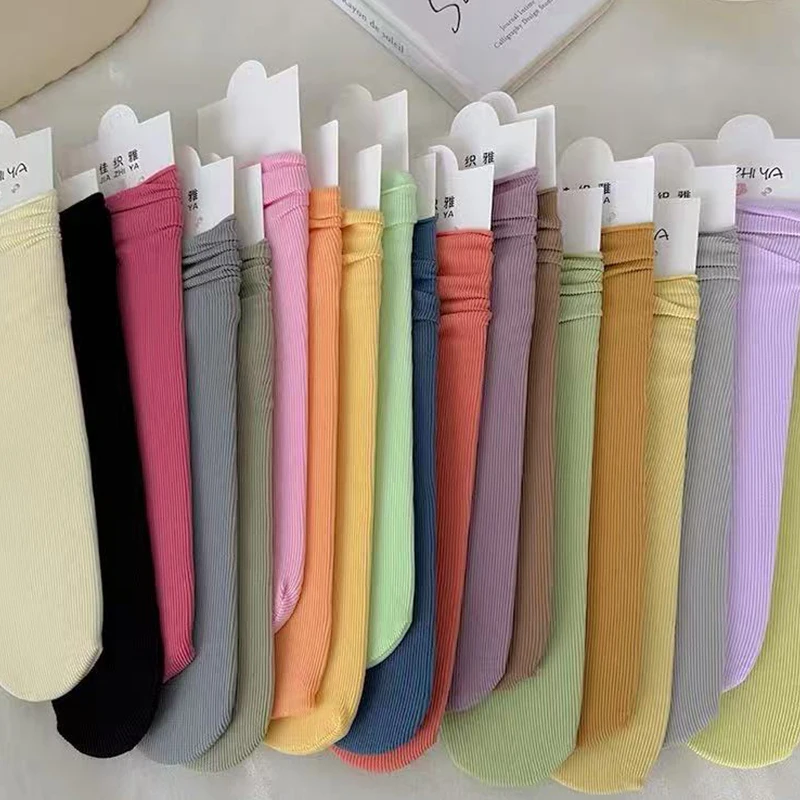 1/5/10/15/20 Pairs Ladies Random Macaron Ice Mid Socks, Simple Soft Breathable All-Match Thin Cooling Women Casual Mid Socks
