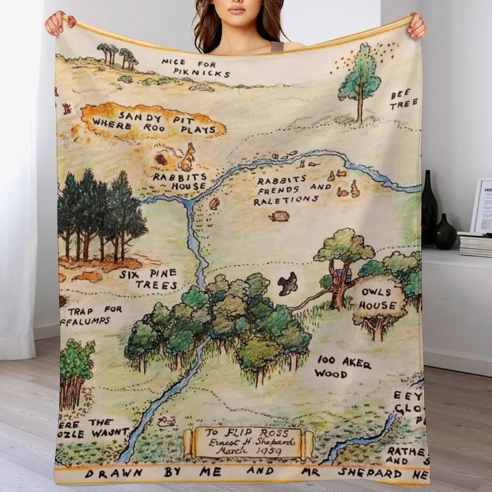 

100 Acre Wood map Throw Blanket heavy to sleep Hairys for winter Furrys Blankets