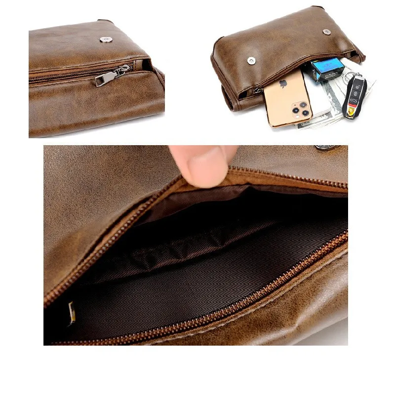 Vintage Men's shoulder bag trendy crossbody small bags retro PU leather handheld phonebag