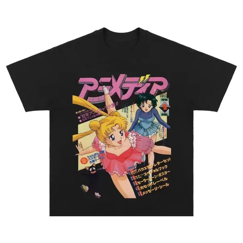

Y2K Sailor Moon T Shirt Anime Unisex Harajuku Cotton Graphic Print Oversized Short Sleeve Streetwear Hip Hop Casual Sports