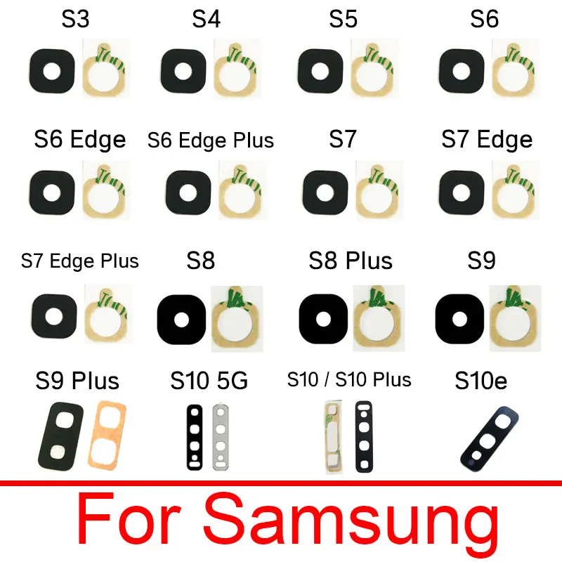 Belakang Back Kamera Lensa untuk Samsung Galaxy S3 S4 S5 S6 S7 S8 S9 S10 S10e 5G Edge Plus kaca Penutup Lensa Kamera + Stiker Perekat