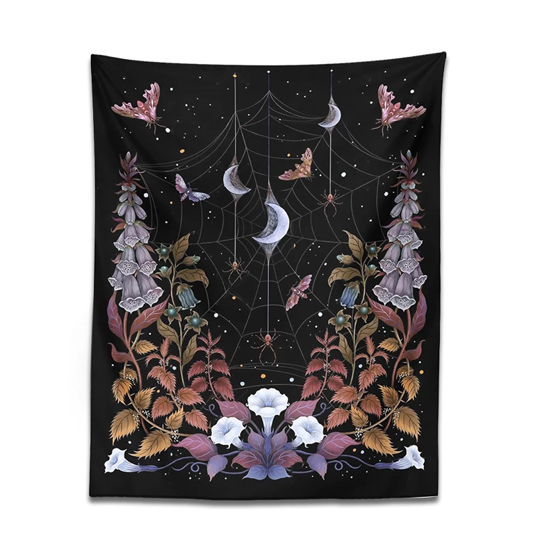 Witch Garden Tapestry Wall Hanging Psychedelic Flower Tarot Divination Moon Moth Tapestries Sun Moon Dorm Home Decor Wall Art