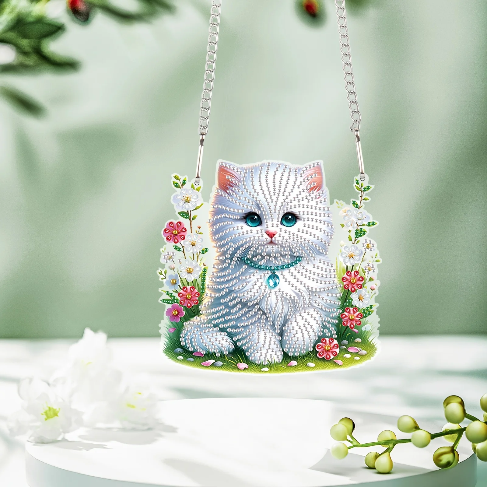 

Diamond Art Painting Pendant Kits,DIY Beautiful Cat 5D Diamond Art Painting Hanging Kit Window Kit for Adult Home Decoration