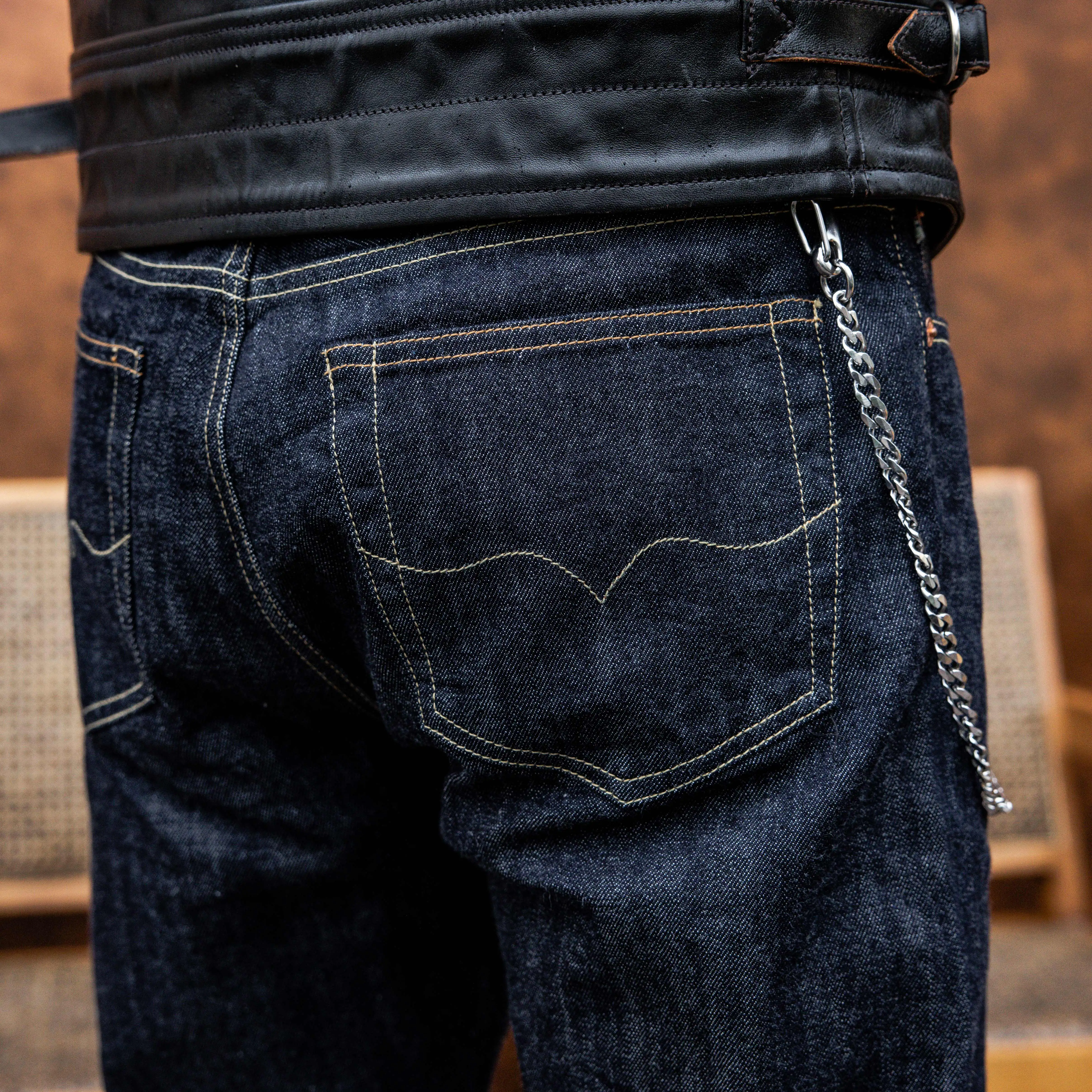 SD107-0002 Red Tornado Indigo Selvage Pantaloni lavati da 12 once Jean in denim grezzo con cerniera sanforizzata
