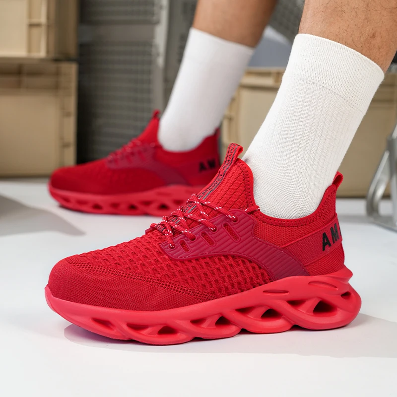 أحذية عمل آمنة للرجال باللون الأحمر قابلة للتنفس ومقاومة للثقب في الهواء الطلق أحذية غير قابلة للانزلاق أحذية رياضية للعمل للرجال قابلة للتنفس #3