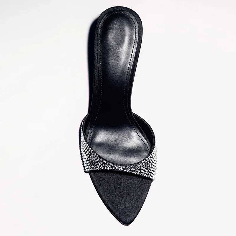 حجر الراين مصمم الكعوب النعال النساء 2026 جديد المفتوحة تو الشرائح الإناث فستان كاجوال لامعة فاخرة صندل كعب عالٍ النساء #2