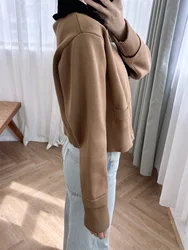 New 2024 High Quality Women Sweater Cropped Coatigan Contrasting Velvet Shirt Collar Ribbed Cuffs Elegant Sweet Chic Stunning S