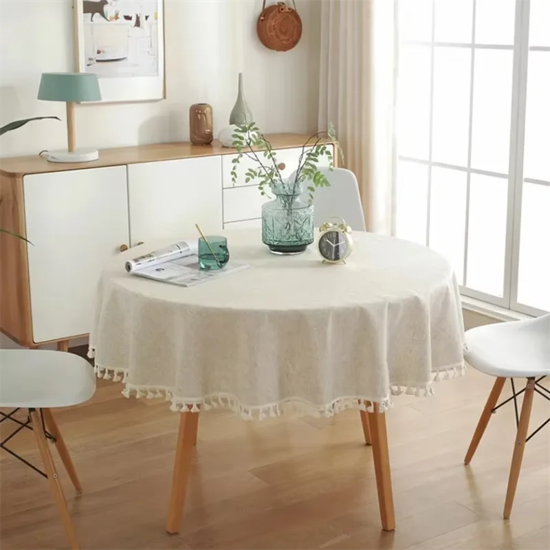 Solid Color Fabric Tablecloth Linen Cotton Leprosy Light Luxury High-end Rectangular Dining Table Cloth Desk White Coffee Table