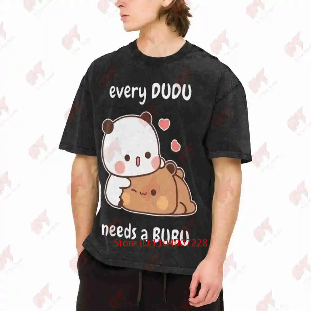 Dudu Requires Bubo Bubu Panda Animal Vintage Washed Tee Pure Cotton T-Shirt