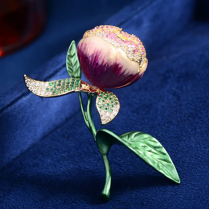 

Fashionable and Elegant Tulip Brooch High-end Micro-inlaid Zircon Niche Design Handmade Enamel Flower Pin Suit Coat Accessories