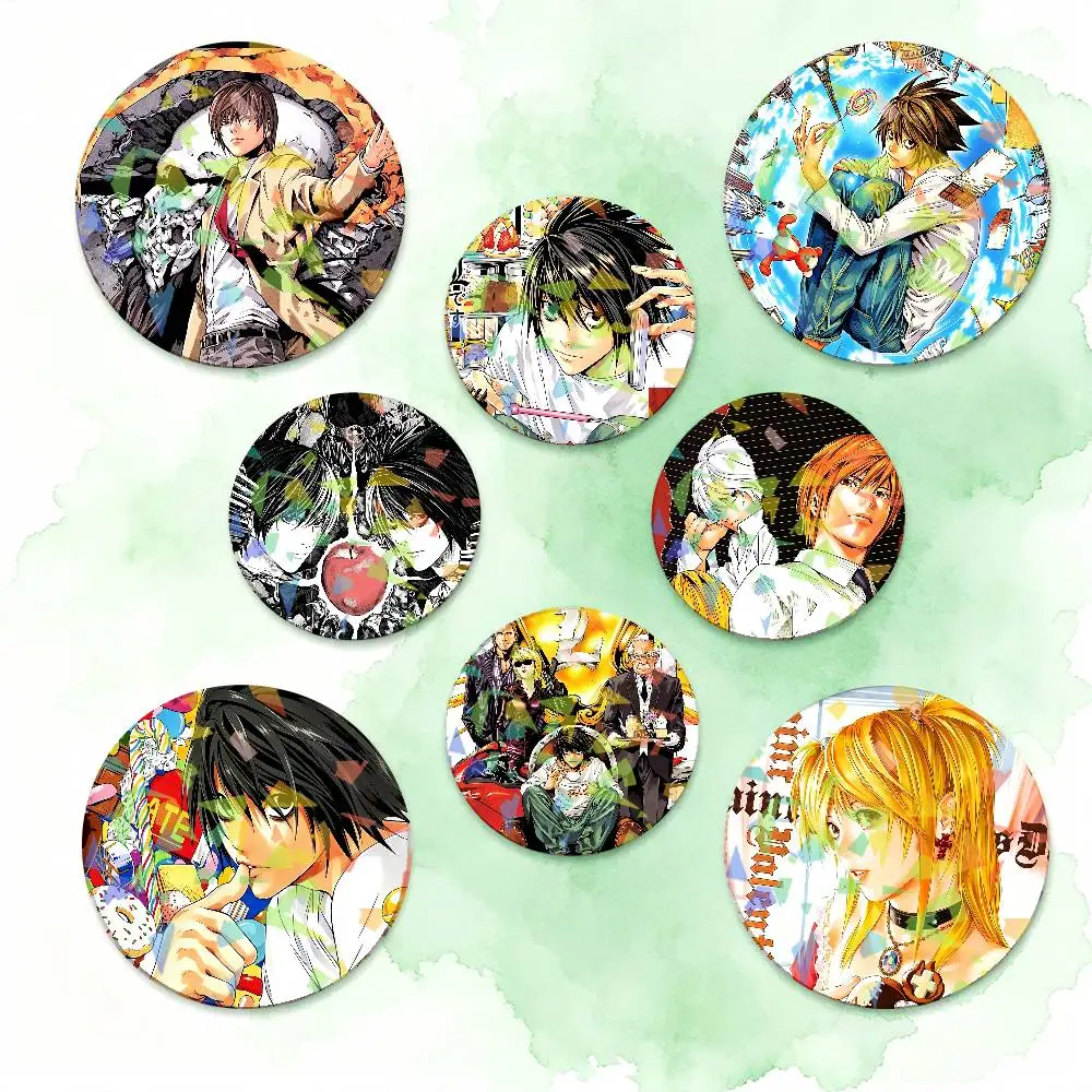 Anime D-Death N-Note Round Badge Lapel Pins for Backpacks Briefcase Laser Brooch Clothes Gifts
