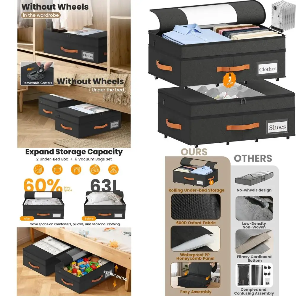 

Раздвижные контейнеры для хранения под кроватью на колесиках, регулируемая высота 7.9-10.2 футов, 6 вакуумных пакетов, ткань 600D, органайзер для хранения