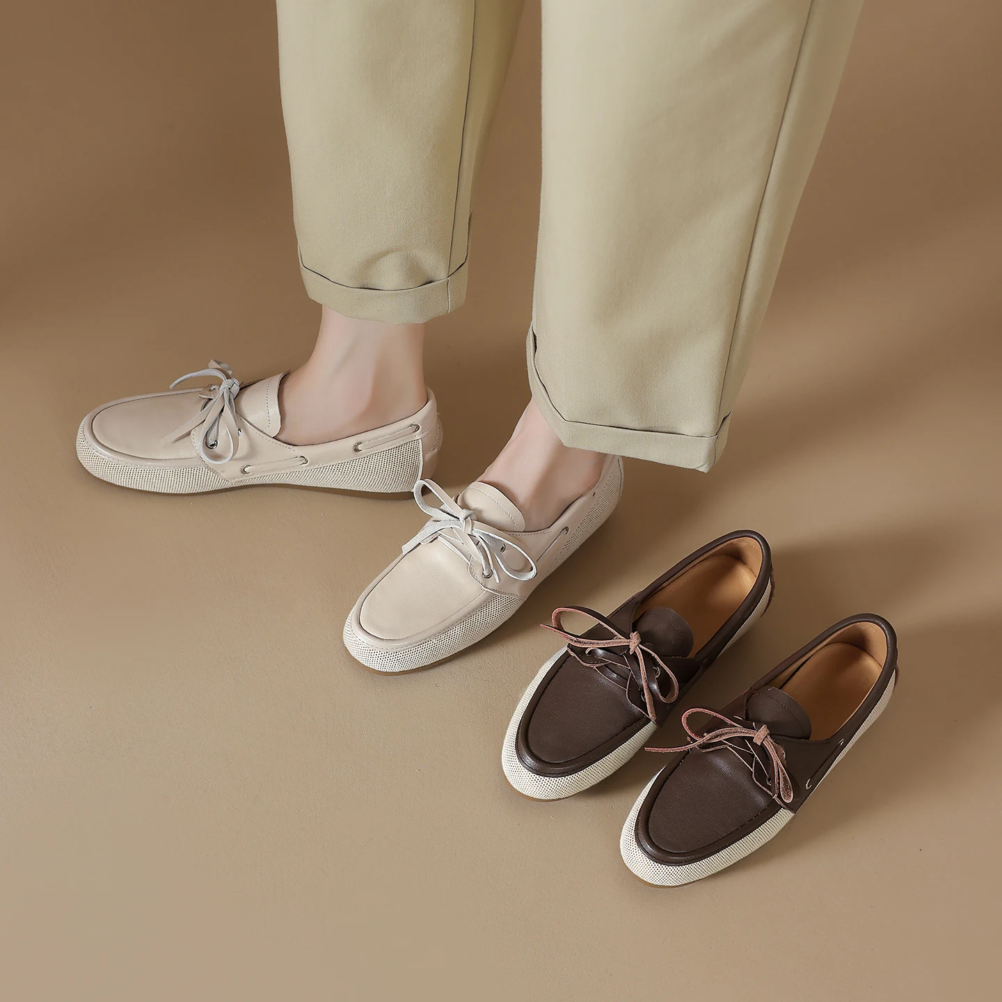 2026 new spring summer women pumps natural leather plus size 22-26.5cm cowhide+fabric+pigskin round toe low heel women shoes