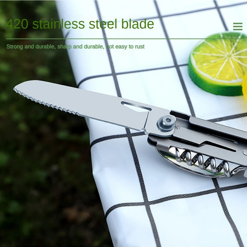 420 Stainless Steel Pocket Knife Multi-tool Portable Fork Spoon Outdoor Survival Camping Folding Knife Detachable Hand Tools