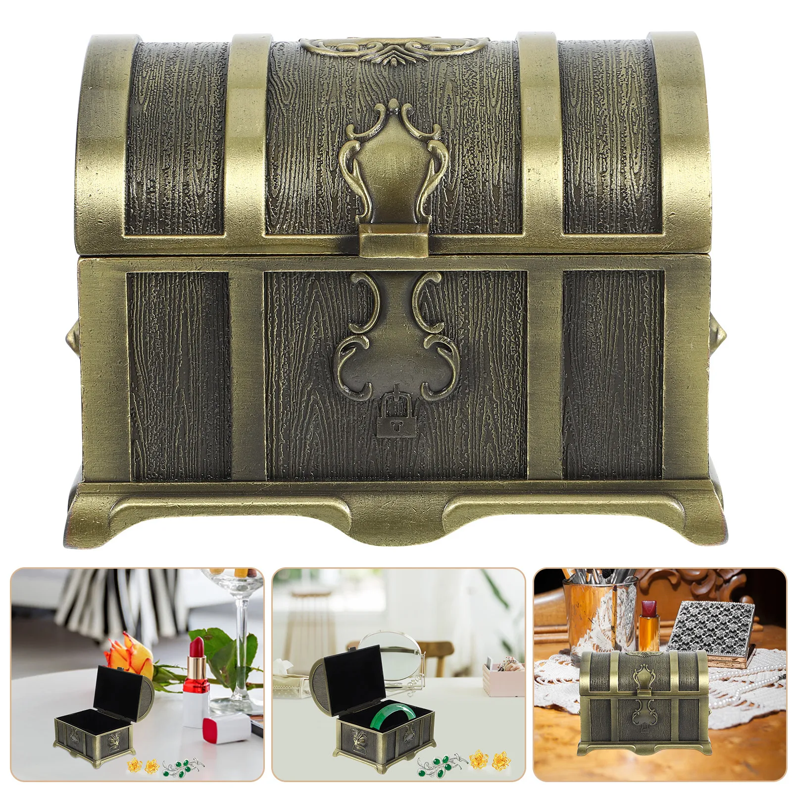

Vintage Jewelry Box Metal Treasure Chest Retro Alloy Storage Chest Decorative Trinket Organizer Jewelry Storage Holder Keepsake