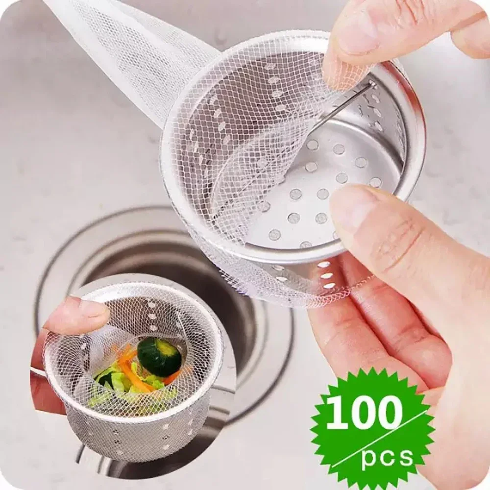 100 PCS Kitchen Drains Strainers Mesh Bag Disposable Sink Net Strainer Filter Bags for Collecting Food Waste Garbage