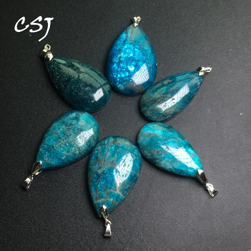 

CSJ Natural Blue Apatite Stone Pendant Mineral Heal The Mind Home Decoration Xmas for Women Party Necklace Gift Ornament