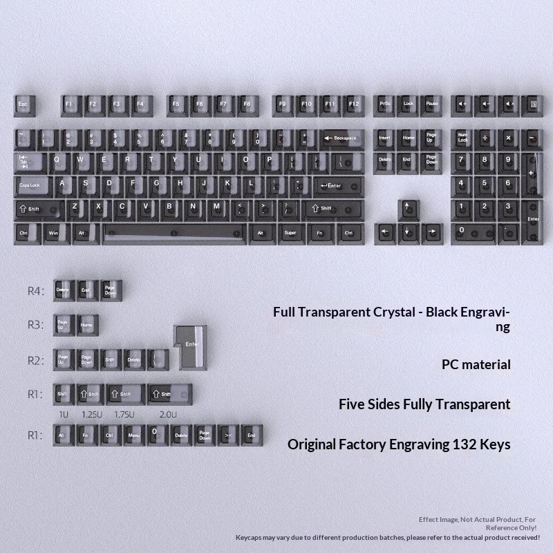 Black transparent keycap original factory engraved small full set 130 key PC mechanical keyboard DIY magnetic shaft