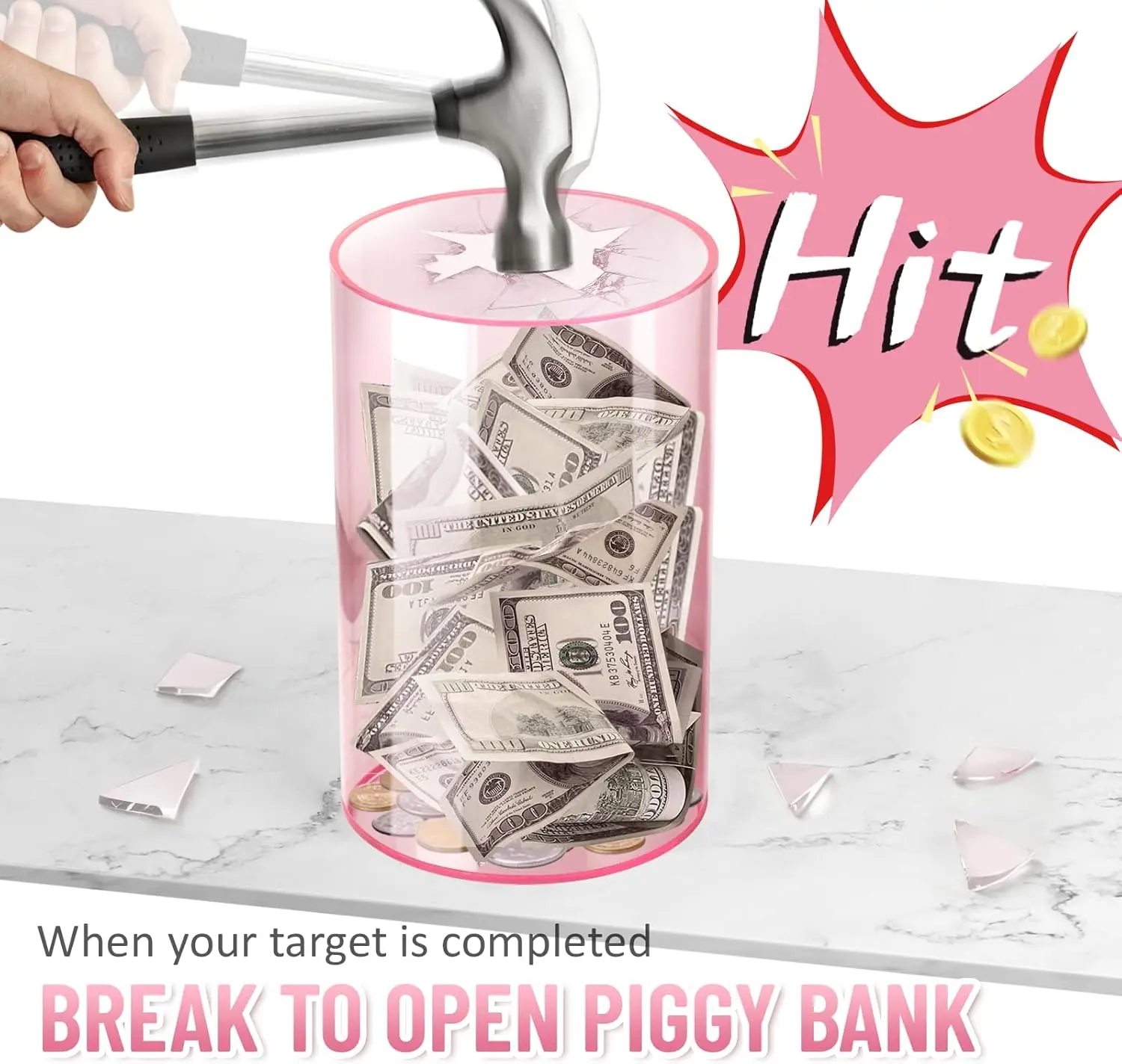 Acrylic money box that only accepts money and does not dispense it. Desktop decoration. Holiday gift.