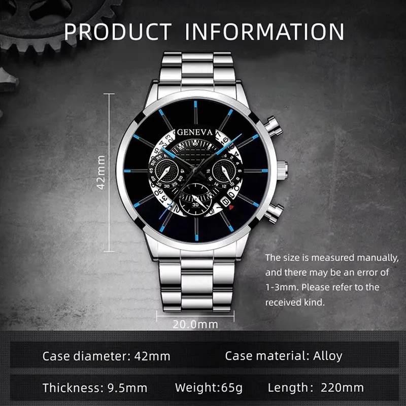 2 ชิ้น Luxury Mens Silver ควอตซ์นาฬิกาสร้อยข้อมือสแตนเลสผู้ชายแฟชั่นธุรกิจ Casual นาฬิกานาฬิกาส่องสว่าง