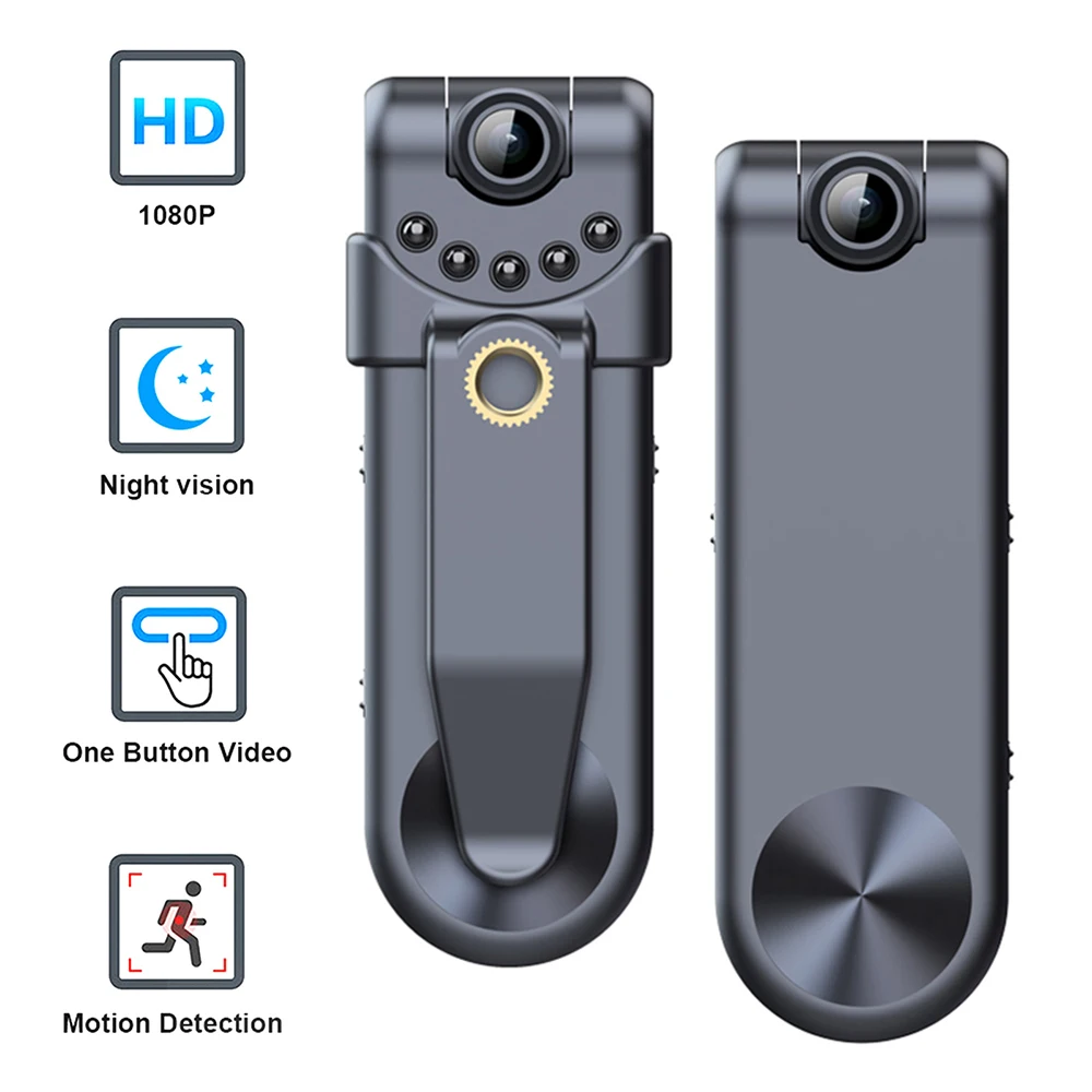 

1080P HD Mini Camera 180 Rotatable Len Back Clip Wearable Pocket Bodycam Camcorder Infrared Night Vision Video Recorder Camera