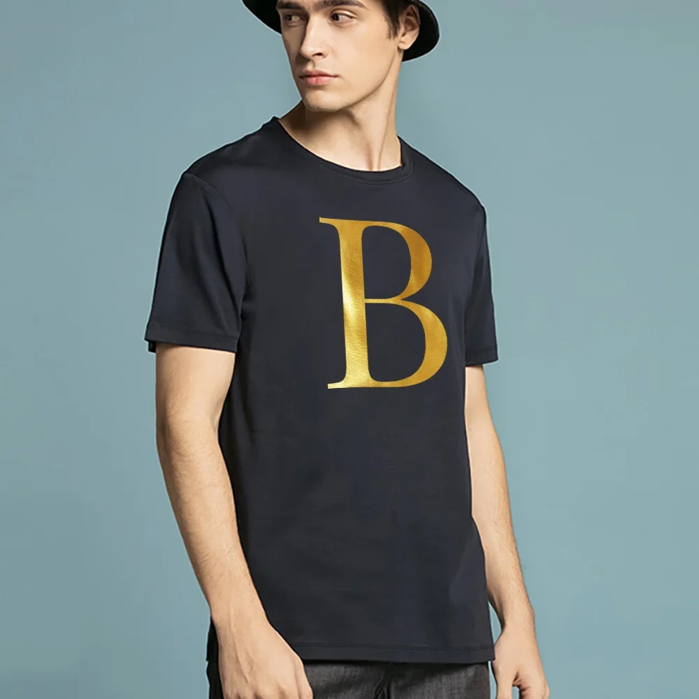 Letter Combination Fashion Men T-shirt Letter Font A B C D E F G Short Sleeve Tops Summer Short Sleeve Black T-shirt Clothing