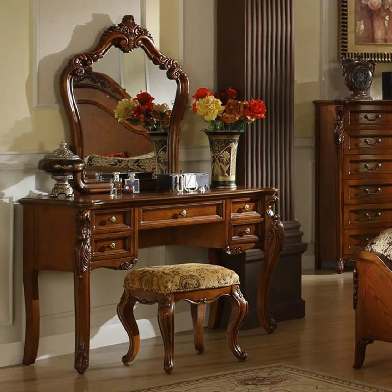 Amerikanische Massivholzkommode, Retro-Schminktisch, Schlafzimmer-Schreibtisch, Aufbewahrungsschrank, integrierte europäische geschnitzte Möbel für kleine Wohnungen