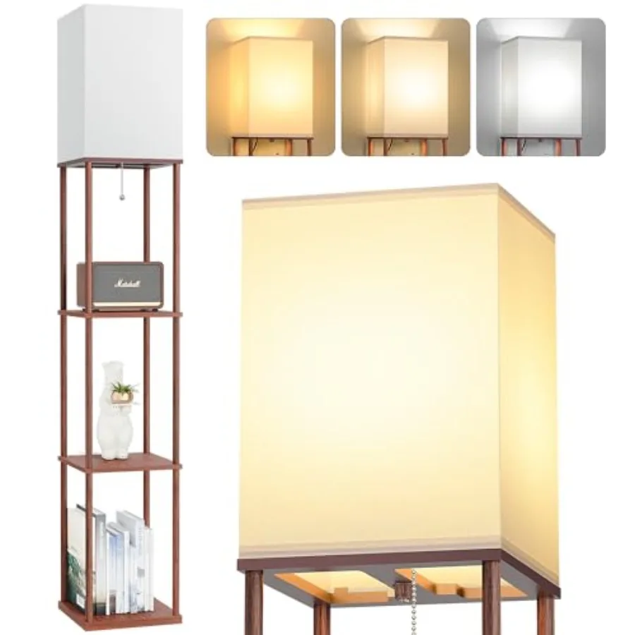 

Напольная лампа с полками, 3-ярусная, современная, квадратная, с книжной полкой, 3 цветовые температуры, лампочка в комплекте, для гостиной