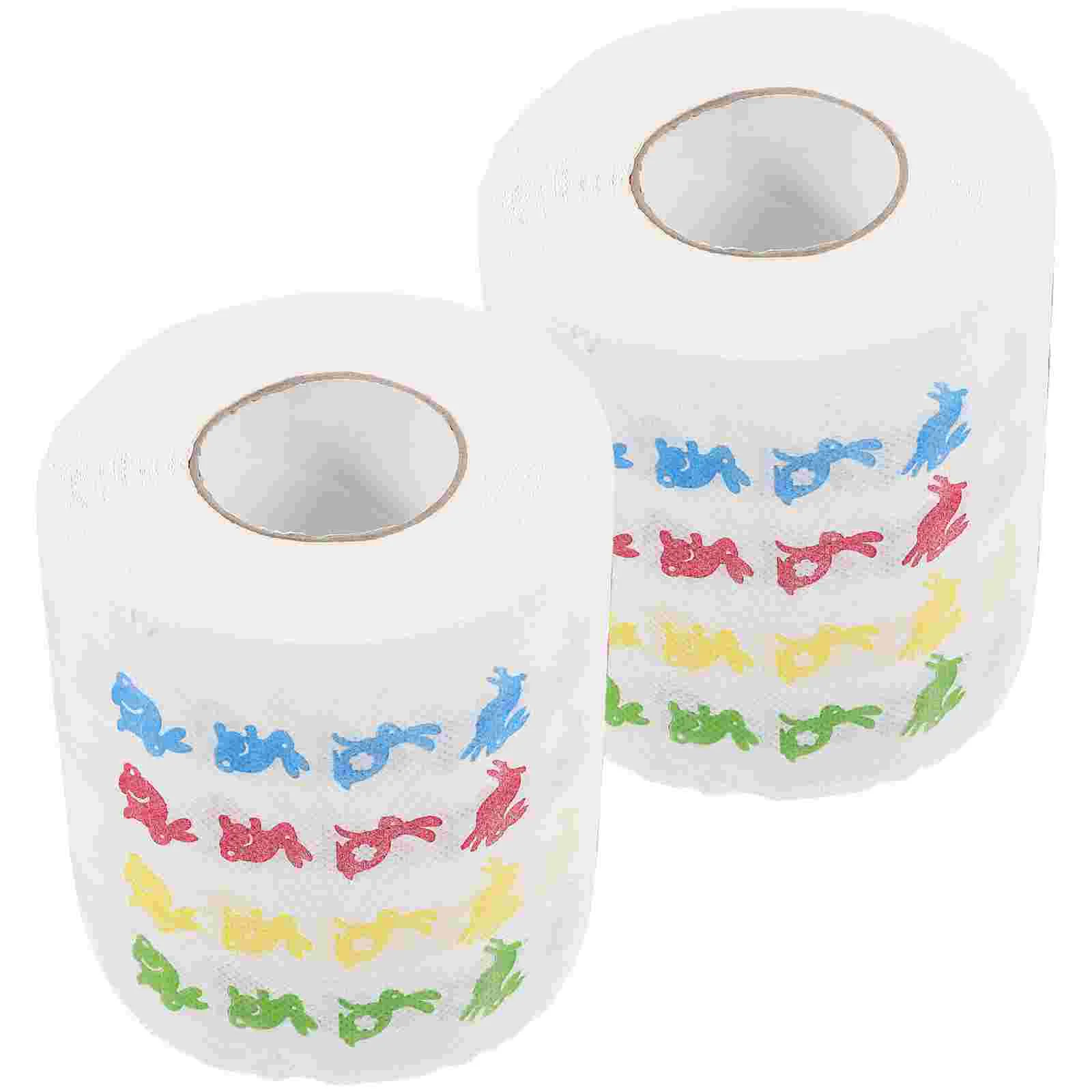 2 Rolls Rabbit Easter Toilet Tissue Bulk Printed Bath Tissues Bathroom Supplies Wood Pulp Cute