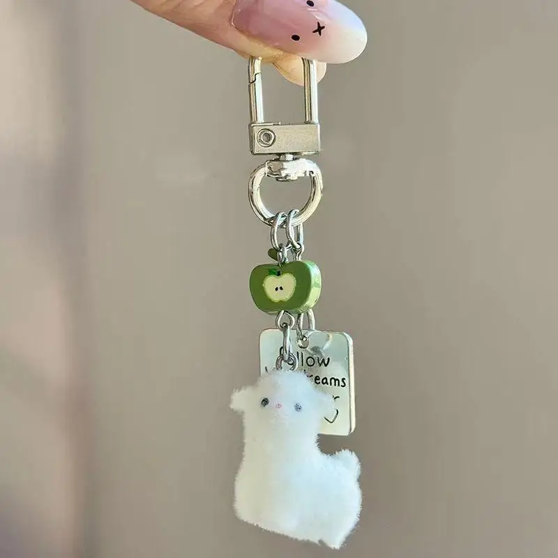 Cute Flocked Deer Keychain With Clasp Pearl Bow And Flower Charms Perfect For Bag Decoration And Daily Gift For Women Girls