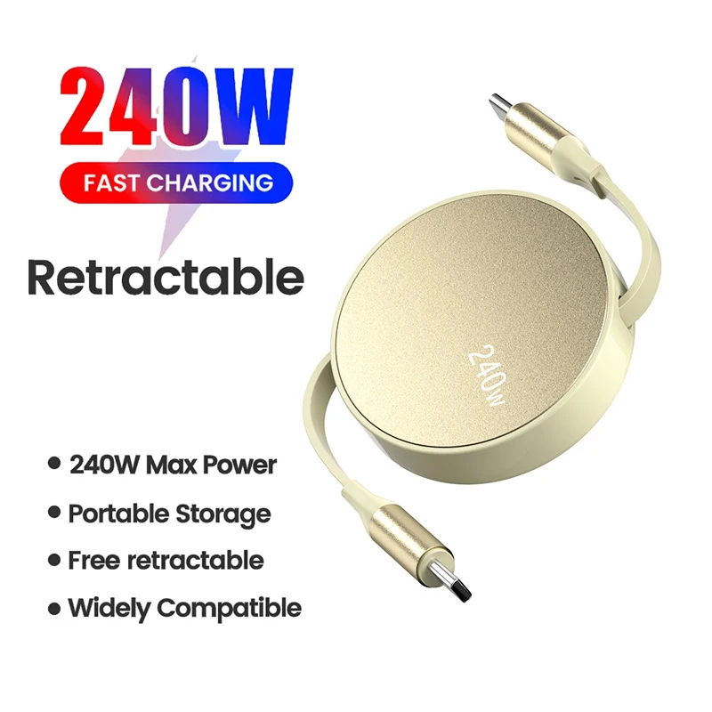 USB C to USB C PD 240W Cable For iPhone 16 15 14 PD Fast Charging Data Cord Retractable Type C Charger Cable Wire For Notebook