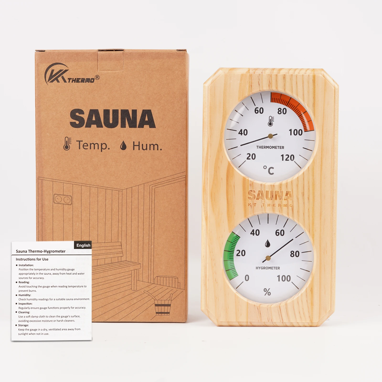 Bild 5: Holz-Sauna-Thermometer Hygrometer 20-120 ° C 0-100% Luftfeuchtigkeitsmesser für Bad, Spa, Duschraum, Innentemperaturüberwachung