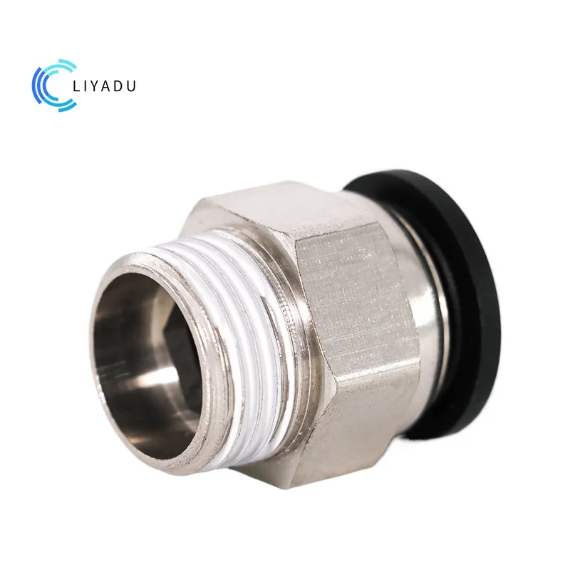 PC Series Pneumatic Male Connector PC6-01/PC6-02/PC8-02 1/8-1/4 PT Thread Push-in Fitting for 4 6 8 12 1016mm Tubing - Black PC