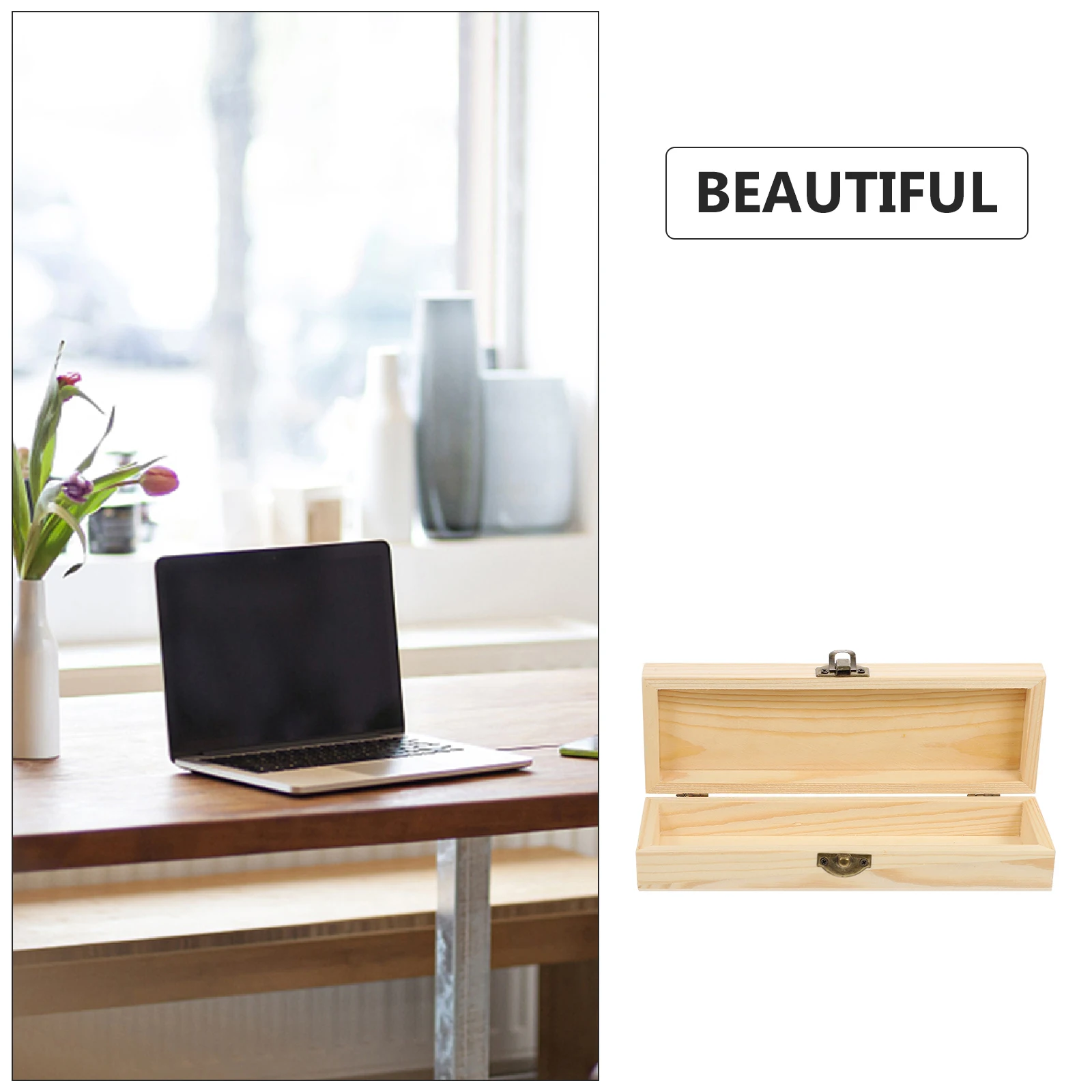 

Wooden Stationery Box Pencil Storage Desk ganizer Oblong Pen Case Dustproof Compact Size Durability Solid Sturdy Art Supplies