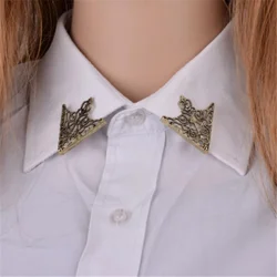 Vintage Fashion Triangle Shirt Collar Pin for Men and Women Hollowed Out Crown Collar Brooch Corner Emblem Jewelry Accessories