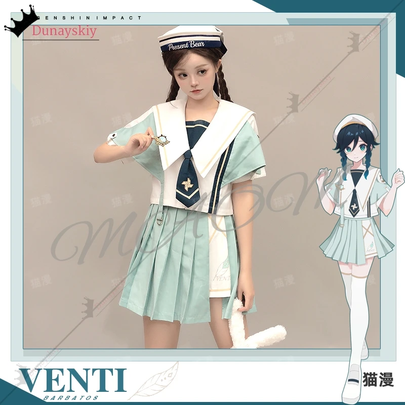 Anime genshin impacto cosplay venti feminino jiakei vestido trajes jaqueta solta casaco com capuz manga curta saia conjunto disfarce outfit